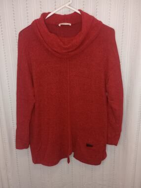 Jess & Jane Red Hacii Cowl Neck Tunic Sweater Brushed Knit Lagenlook Stretch